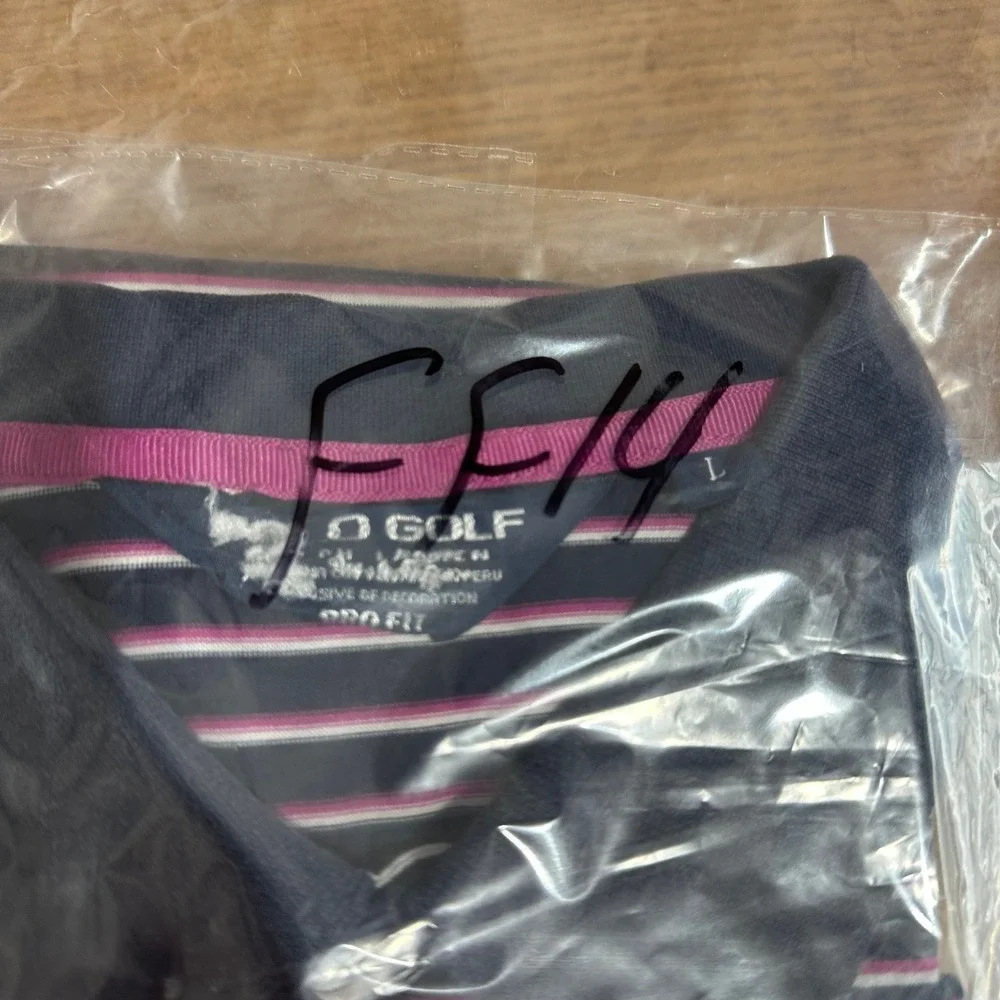 Ralph Lauren Men L Golf Polo Shirt Navy Pink White Stripe Pro Fit Short Sleeve